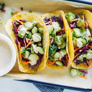Roasted Brussels Sprout Tacos with Chipotle Aioli