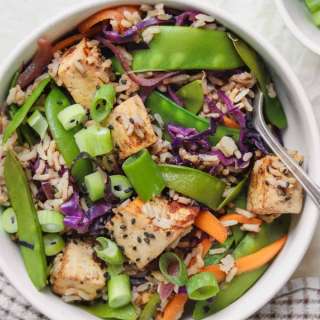 Sweet Almond Tofu Rice Stir-fry (Vegan and gluten-free)