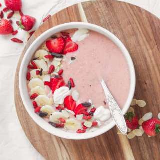 Strawberry And Banana Vegan Protein Smoothie Bowl