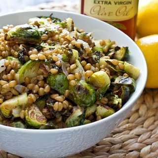 Lemony Wheat Berries with Roasted Brussel Sprouts