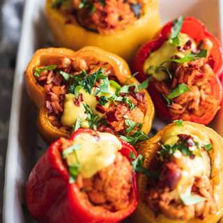 Chickpea and cauliflower vegan stuffed peppers