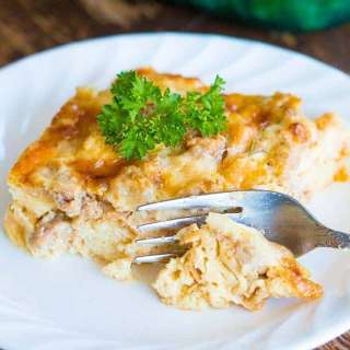 Overnight Sausage & Croissant Breakfast Casserole