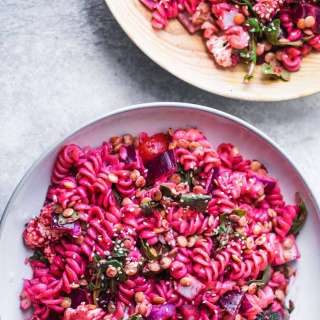 Vegan Beetroot Pasta Salad With Green Lentils