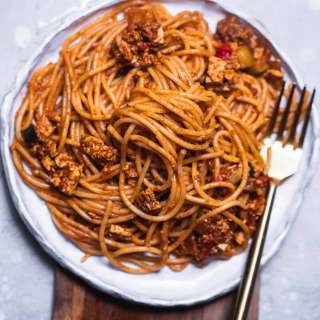 Vegan Smoky Tofu Eggplant Pasta