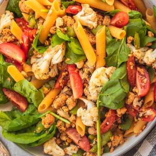 Vegan Tempeh Pasta With Roasted Cauliflower