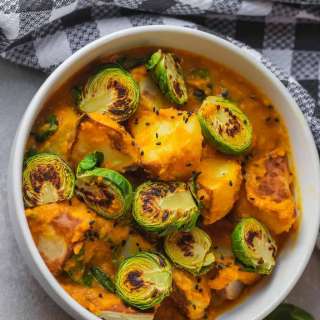 Easy 'Cheesy' Potatoes With Brussels Sprouts