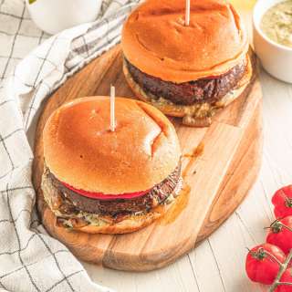 Marinated Portobello Burgers with Creamy Pesto Sauce