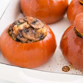 Baked Stuffed Pumpkins with Spinach, Mushrooms, and Cheese