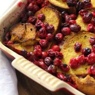 Pumpkin French Toast with Roasted Cranberries