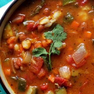 Vegetarian Posole with Beans and Poblano Peppers
