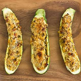 Vegetarian Stuffed Zucchini with Parmesan Panko