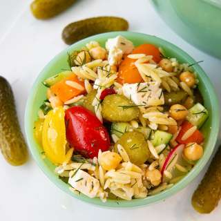 Dill Pickle Chickpea Orzo Salad