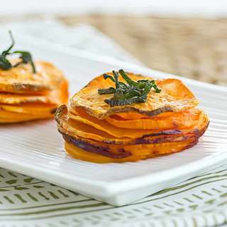 Sweet Potato Stacks with Crispy Sage Leaves