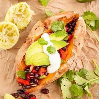Loaded Sweet Potato with Spicy Black Beans {vegan, gluten free}