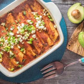 Veggie Enchiladas with Black Beans, Corn, and Goat Cheese