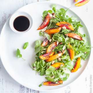 Grilled Nectarines with Balsamic, Arugula, and Cashew Cream