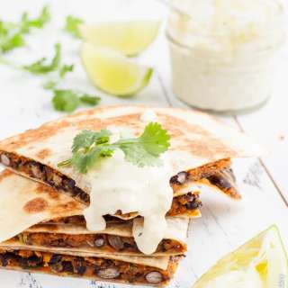 Sweet potato quesadilla with black beans and harissa