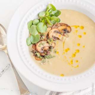 Jerusalem Artichoke Soup with Mushrooms & Watercress