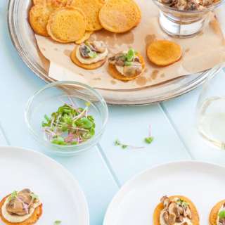 Chickpea Blini with Hummus and Mushrooms