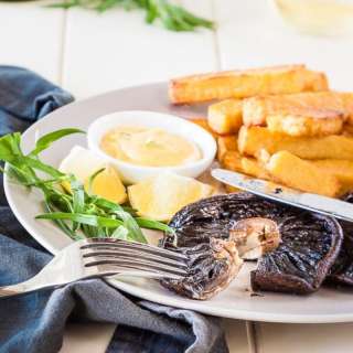 Mushroom steak and polenta chips with bearnaise sauce