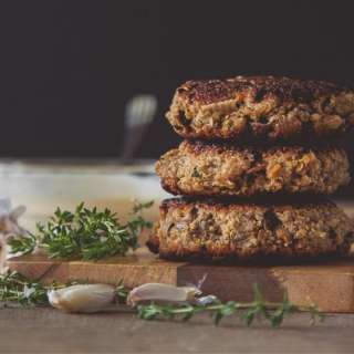 Mushroom Quinoa Burgers with Roasted Garlic and Thyme Mayonnaise