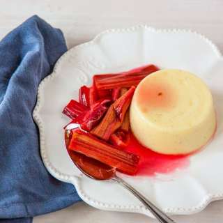 Vanilla Panna Cotta with Elderflower Roasted Rhubarb