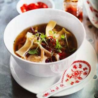 Mushroom Dumplings with Ginger and Shiitake Broth