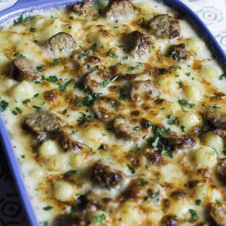 Alfredo Sausage and Potato Gnocchi Bake