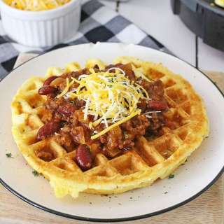 Cheesy Cornbread Waffles with Chili