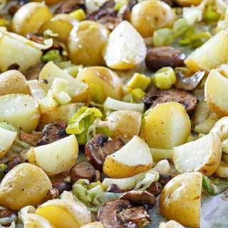 Roasted Leeks and Potatoes with Mushrooms