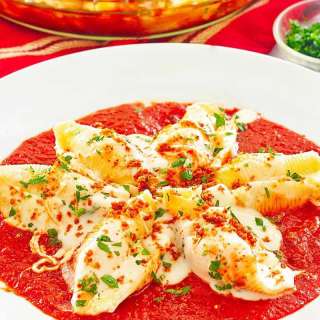 Copycat Olive Garden Giant Cheese Stuffed Shells with Dual Sauce