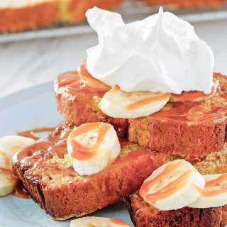 IHOP-Style Banana Bread French Toast with Caramel Drizzle