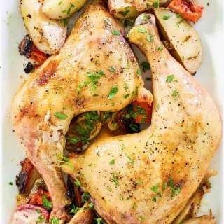One-Pan Baked Chicken Leg Quarters with Roasted Vegetables