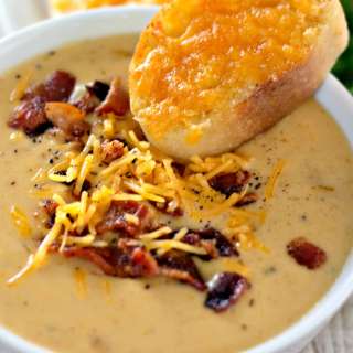 Beer Cheese Soup with Garlic Cheese Toast