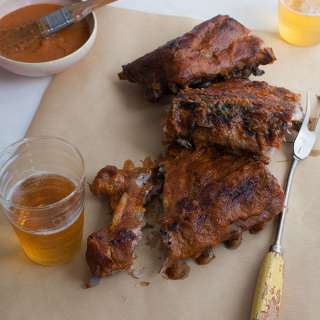 Oven Baked Ribs with Peach Bourbon BBQ Sauce