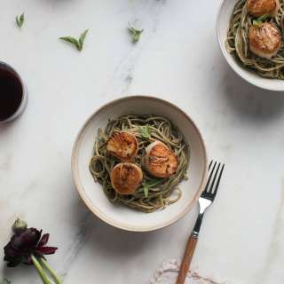 Brown Butter Scallops + Walnut Pesto Pasta