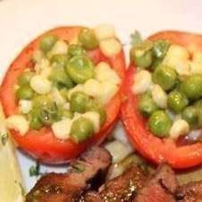 Lime Peas, Corn in Tomato Cups