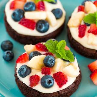 Mini Brownie Fruit Pizzas with Cream Cheese Frosting