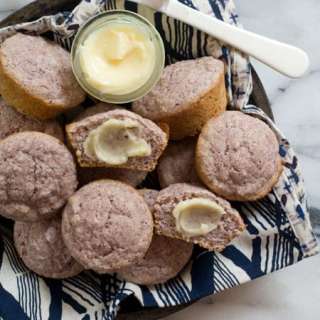 Blue Cornbread Muffins with Salty Honey Butter