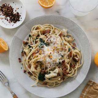 Meyer Lemon Bacon Bucatini Pasta