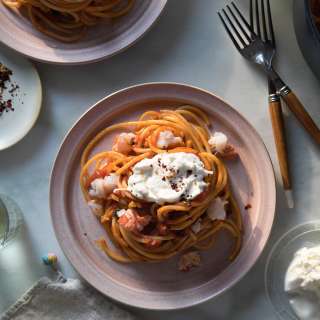 Spicy Lobster Bucatini with Burrata