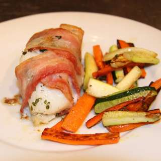 Sea Bass Wrapped in Bacon Baked