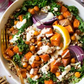 Sweet Potato and Chick Pea Buddha Bowls with Ginger Tahini Sauce