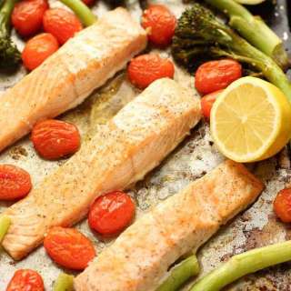 Sheet Pan Lemon Garlic Salmon with Broccolini