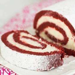 Red Velvet Roll Cake with White Chocolate-Cream Cheese Filling