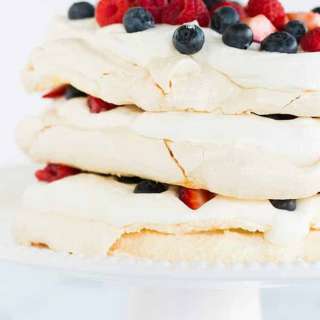 Pavlova Layer Cake with Whipped Cream & Berries