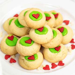 Grinch Style Thumbprint Cookies