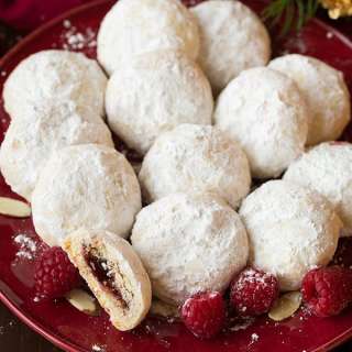 Raspberry Almond Snowball Cookies (Jam Stuffed Snowballs)