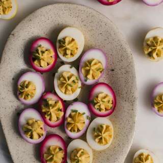 Naturally Dyed Pickled Deviled Eggs