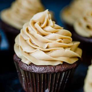 Dark Chocolate Cupcakes with Peanut Butter Frosting
